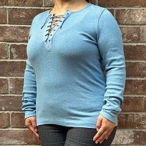 Ralph Lauren Lace Up Shirt. Long Sleeve. Blue. SMALL.